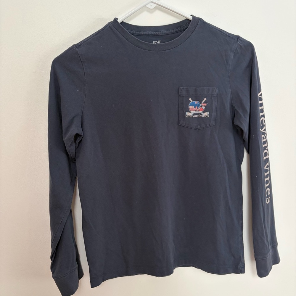 Vineyard Vines Boys Hockey Cotton Long Tee Size Small 8-10 Navy